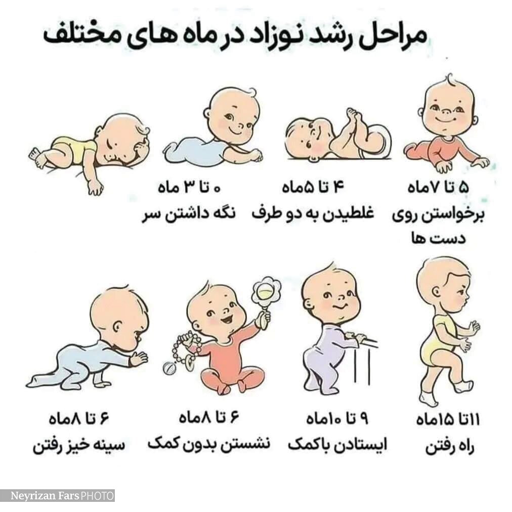 مراحل رشد نوزاد در ماه&zwnj;های مختلف